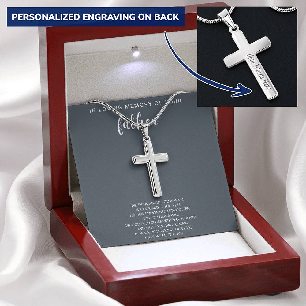 Cross Necklace Gift For Son In Loving Memory Father Customize Engraved Cross Necklace