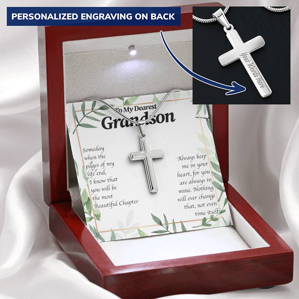Dearest Grandson Beautiful Chapter Customize Engraved Cross Necklace