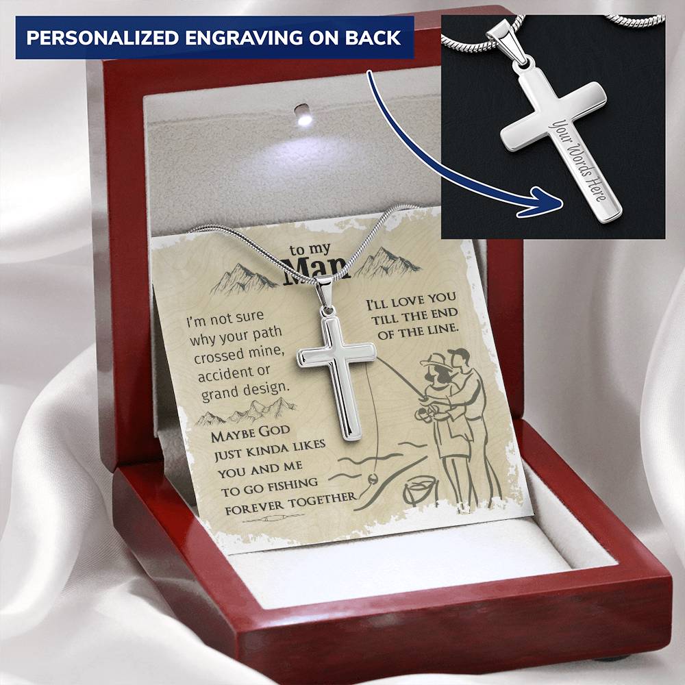 For Your Man - Go Fishing Together Forever - Cross Customize Engraved Cross Necklace
