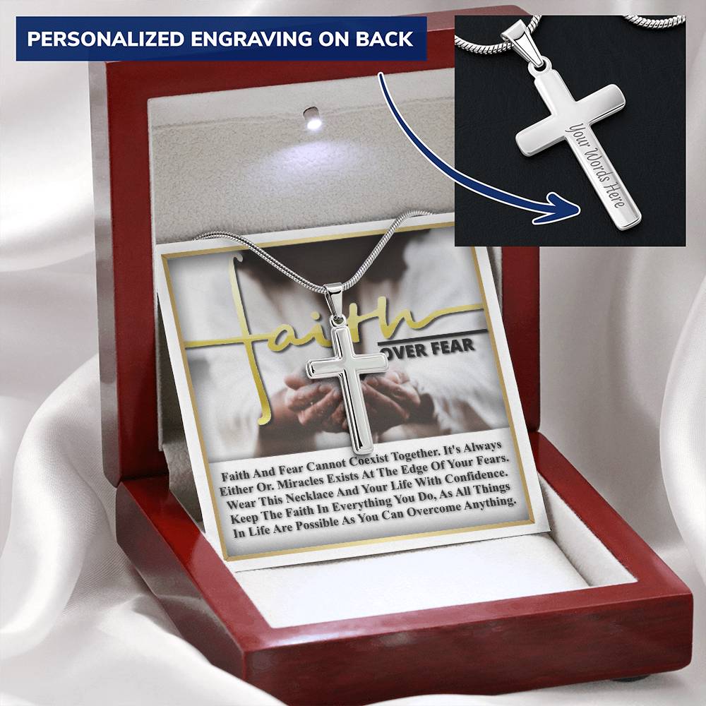 Faith Over Fear Love And Hope This Christmas Customize Engraved Cross Necklace