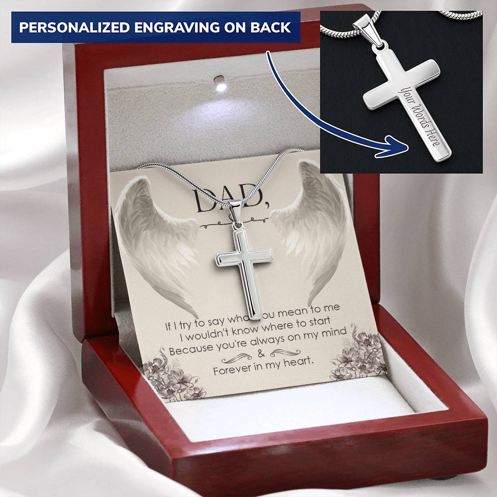 Dad - Forever In My Heart - Necklace Customize Engraved Cross Necklace