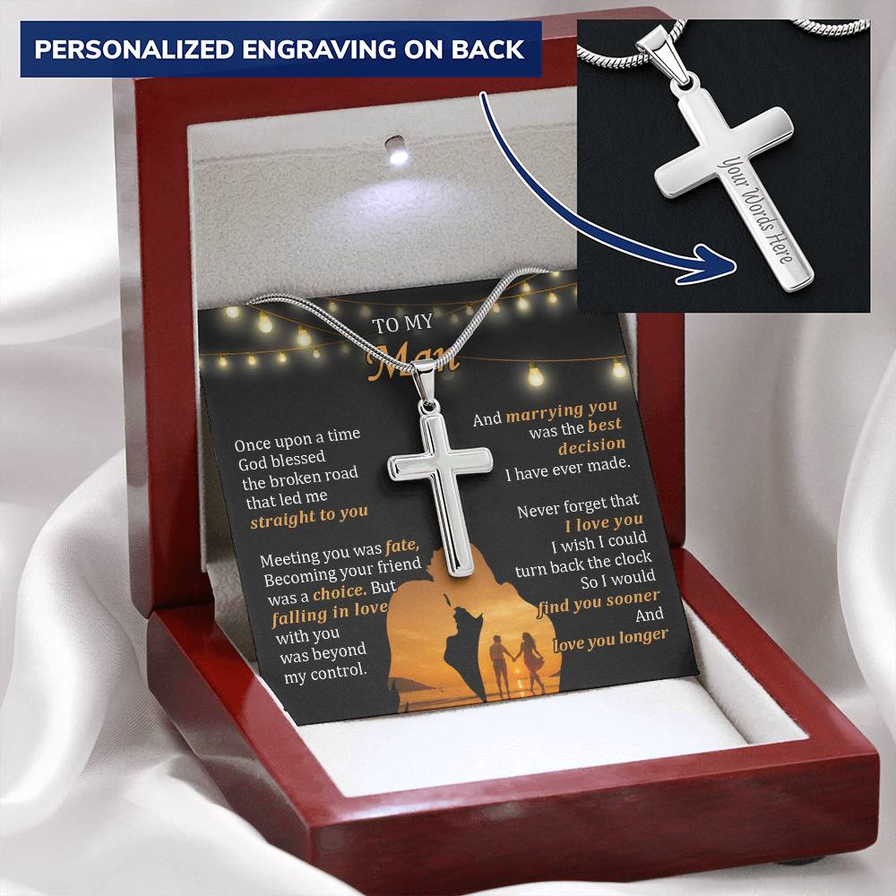 For Your Man - The Best Decision - Cross Customize Engraved Cross Necklace