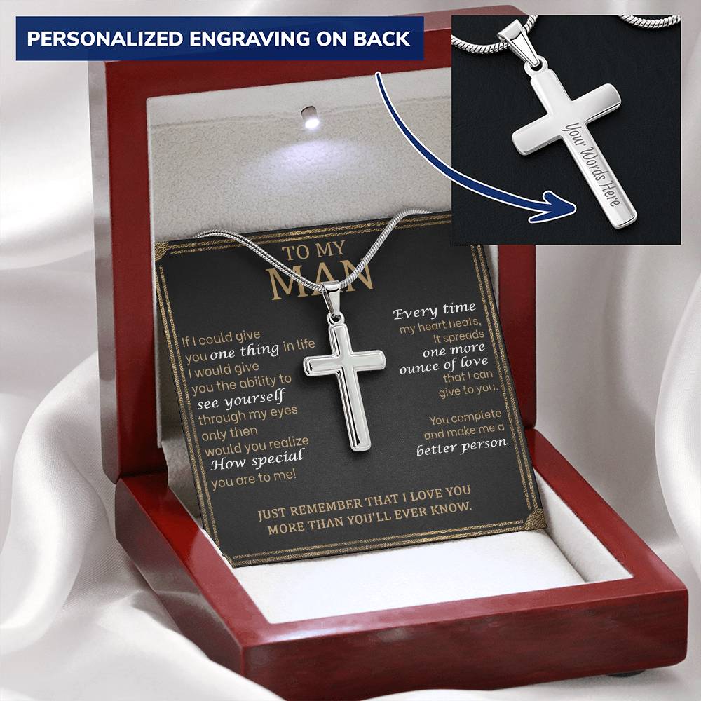 For Your Man - You Make Me A Better Person 1 - Cross Customize Engraved Cross Necklace