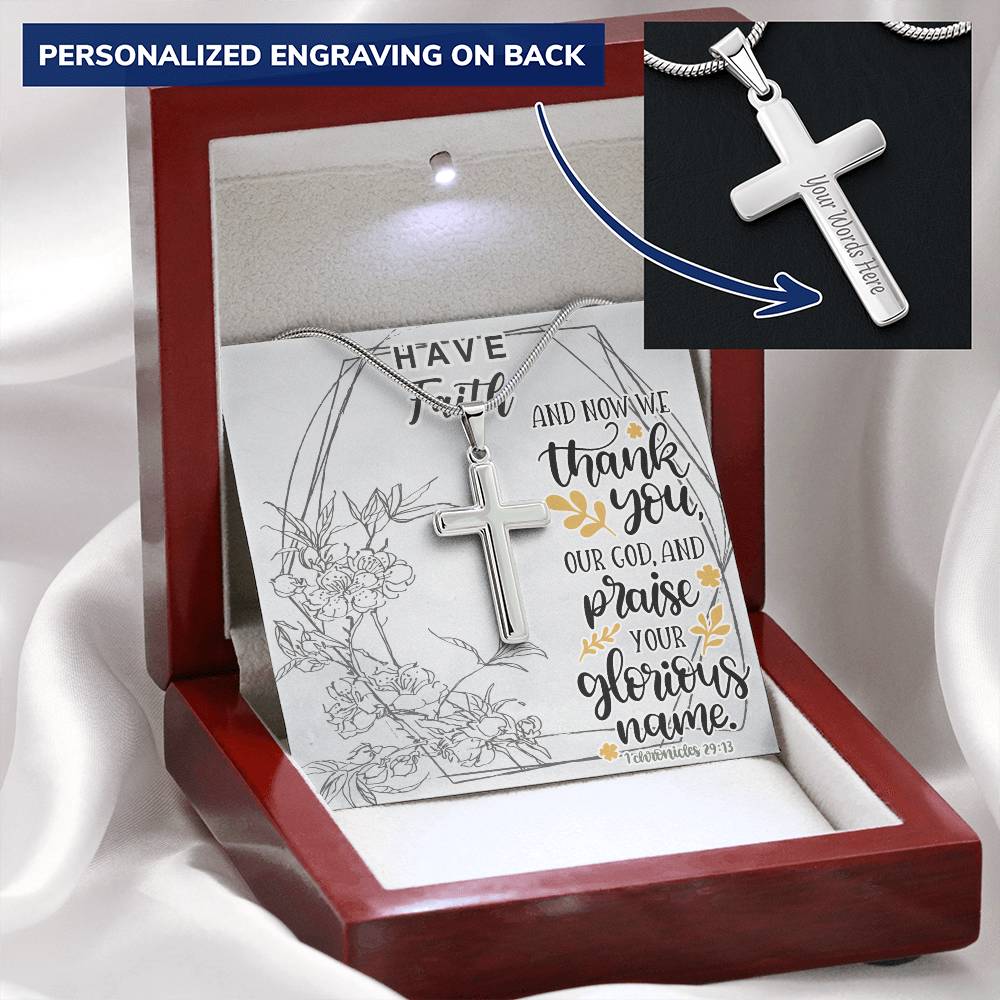 Dad To Son Gifts - Thank You Our God And Praise Your Glorious Name Customize Engraved Cross Necklace