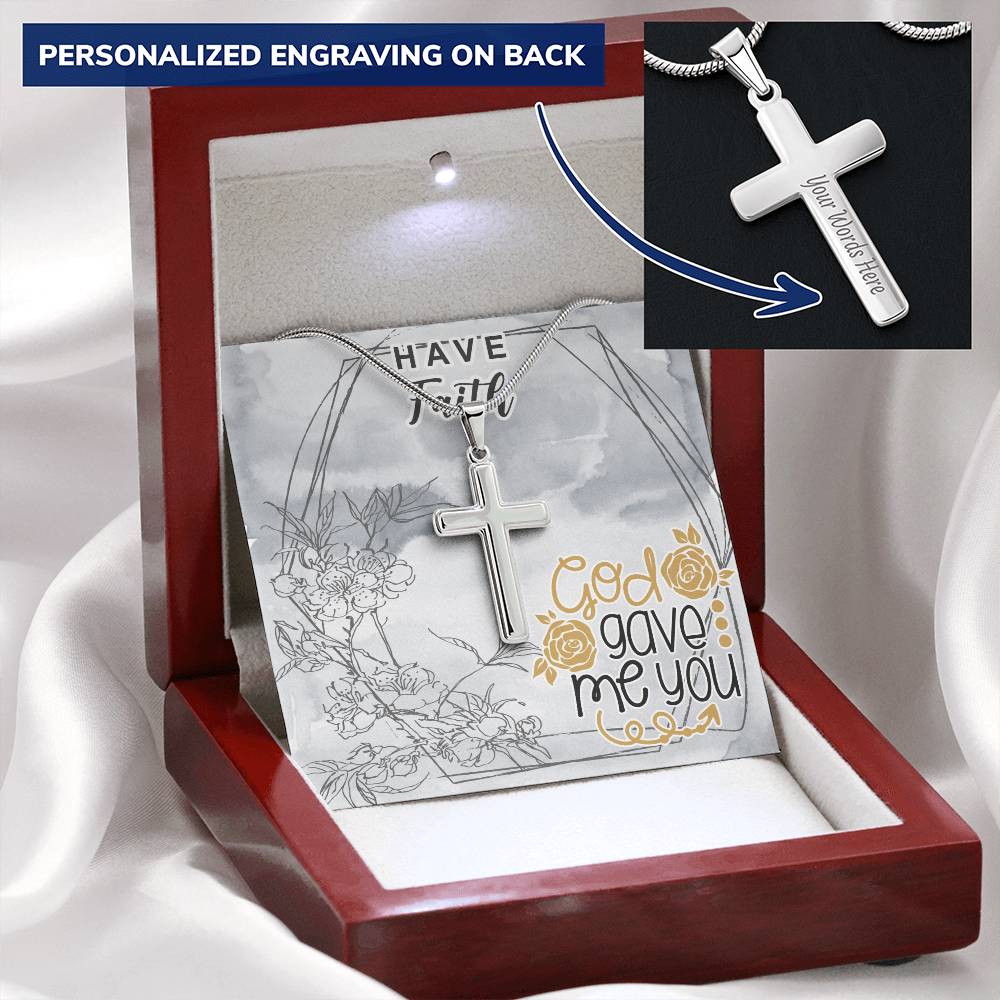 Dad To Son Gifts Cross Necklace Chain Bible Verse - God Gave Me You Customize Engraved Cross Necklace