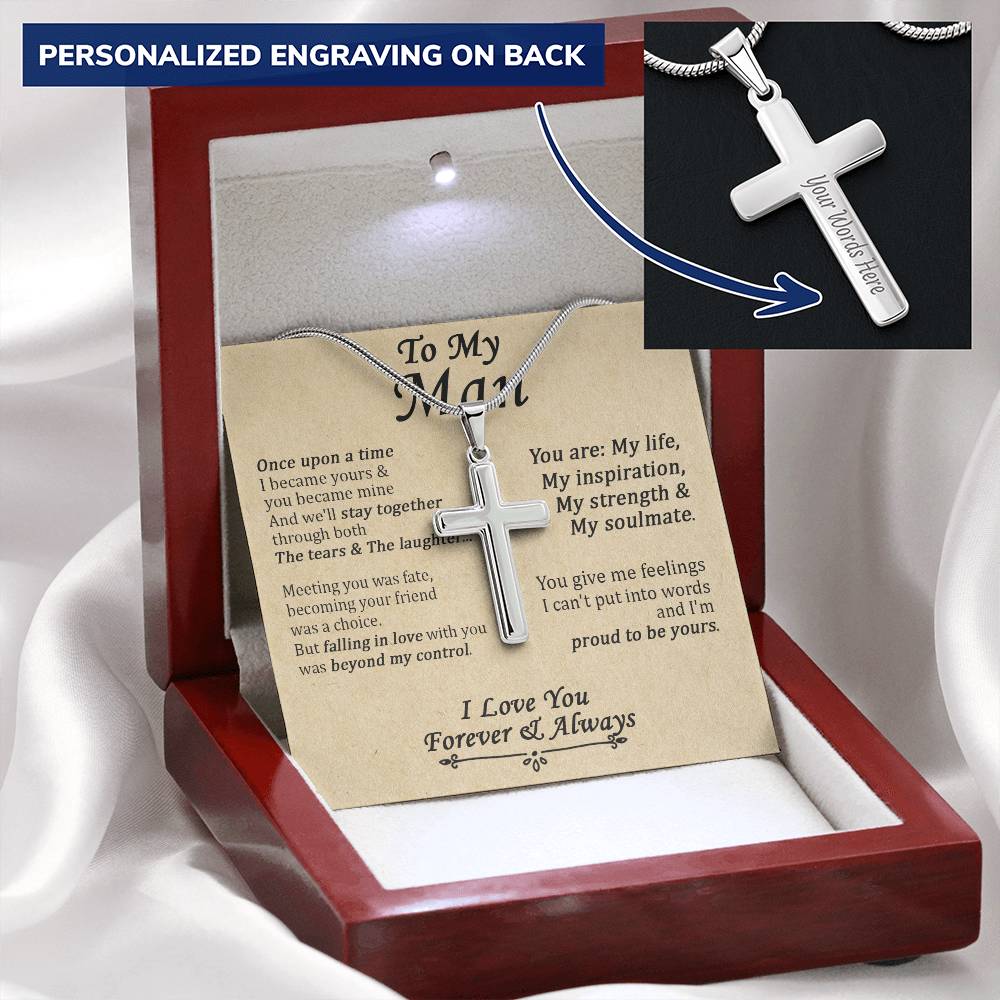 For Your Man - You Became Mine - Cross Customize Engraved Cross Necklace