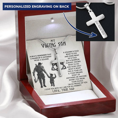 Cross Necklace Gifts For Son To My Viking Son Necklace Christian Cross Necklace For Son Viking Necklace Customize Engraved Cross Necklace