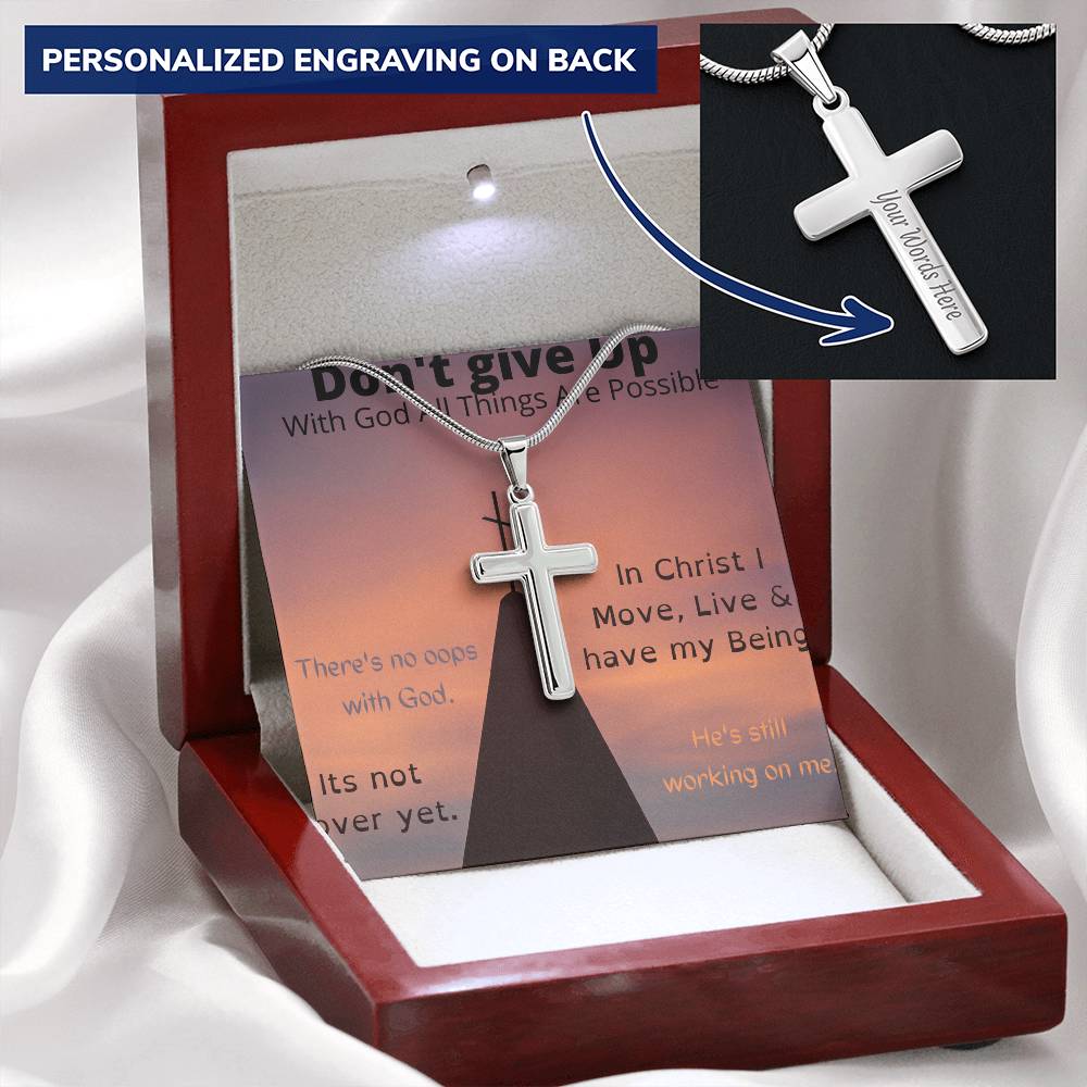 Don't Give Up Customize Engraved Cross Necklace