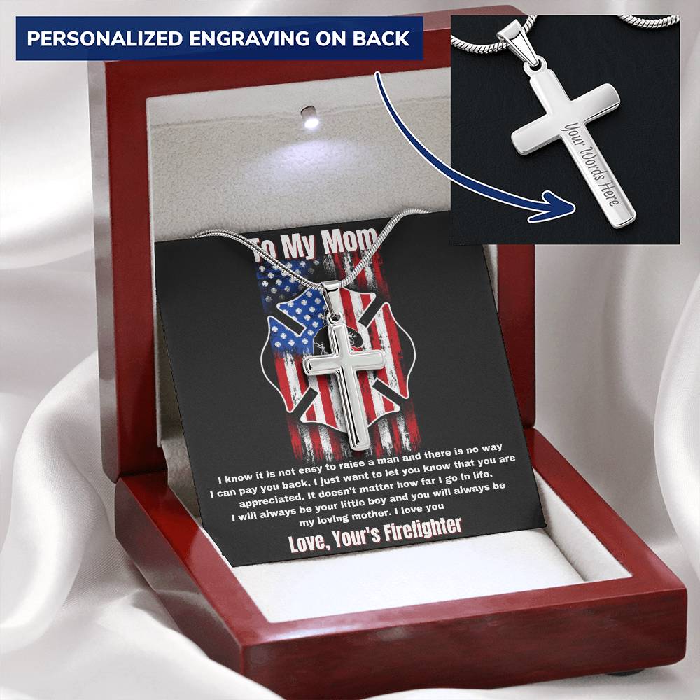 Firefighter Mom Necklace Customize Engraved Cross Necklace