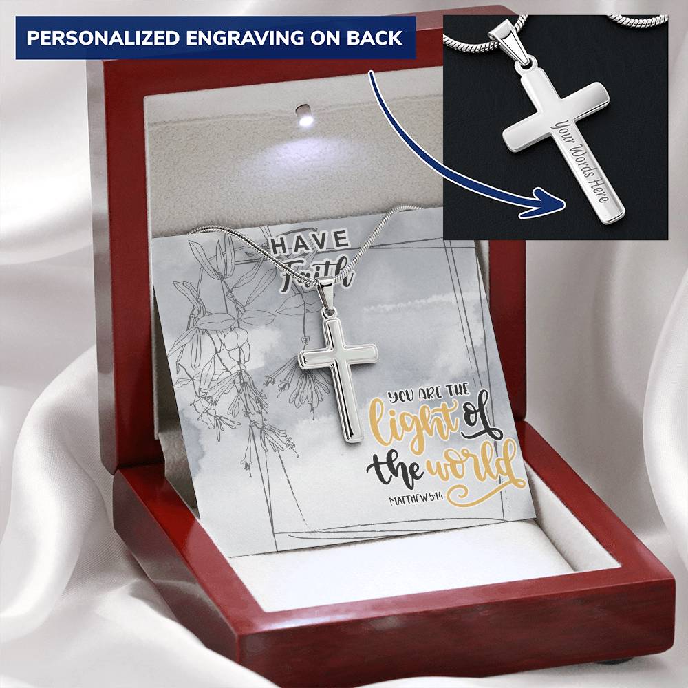 Dad To Son Gifts - You Are The Light Of The World Customize Engraved Cross Necklace