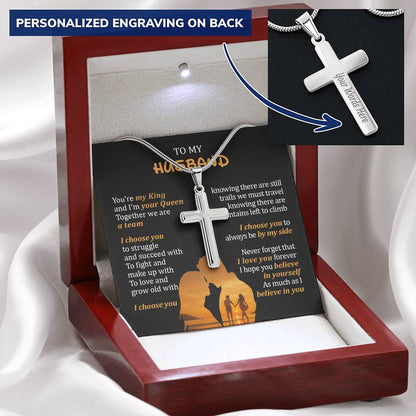 For Husband - I Love You Forever - Cross Customize Engraved Cross Necklace