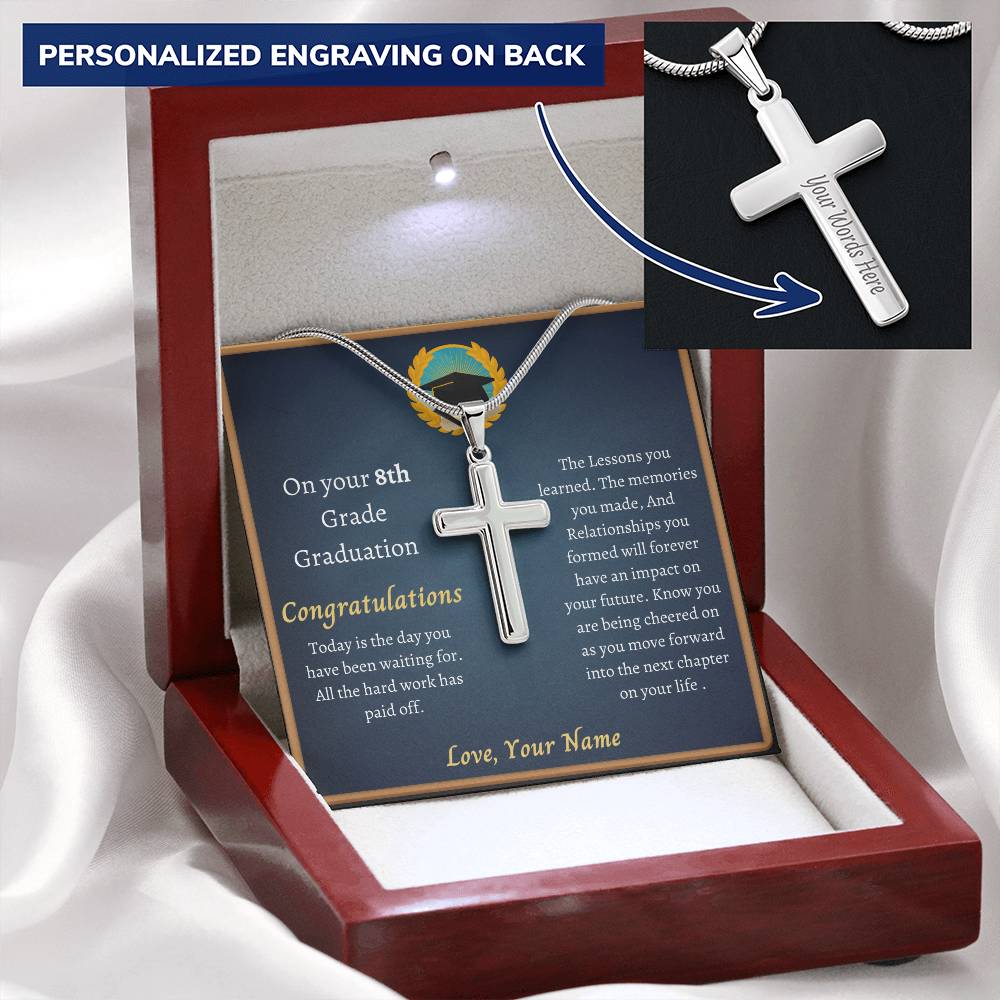 8Th Grade Graduation Customize Engraved Cross Necklace
