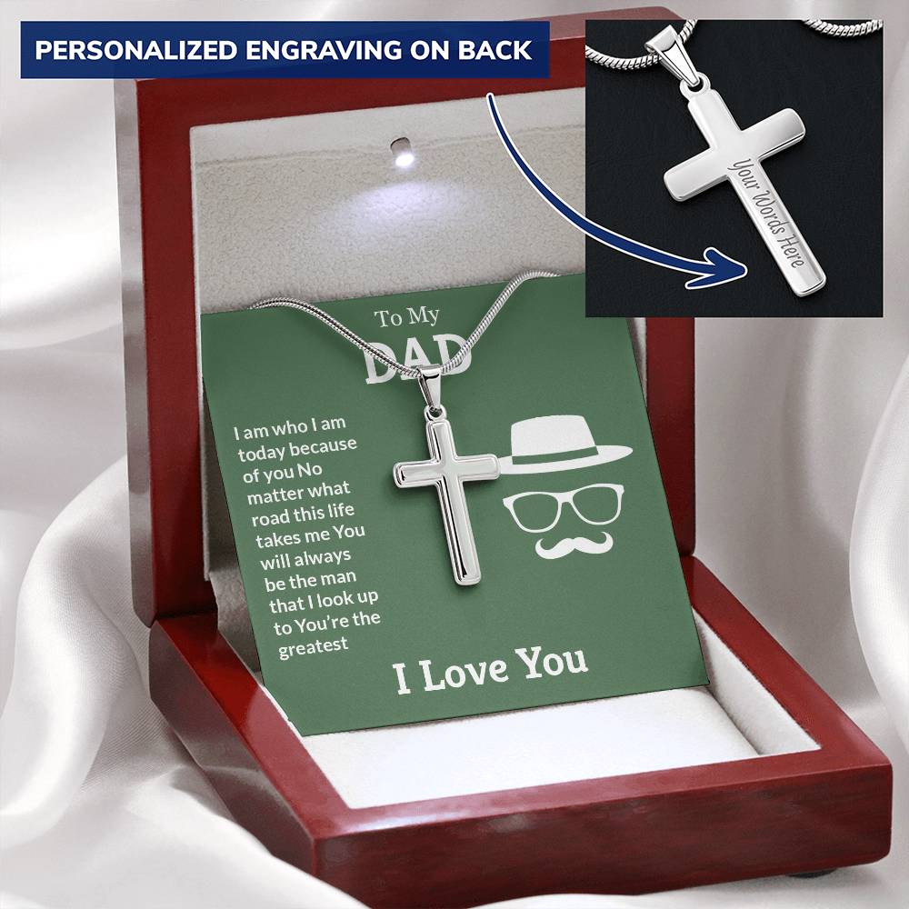 Always There For Me - Dad Customize Engraved Cross Necklace