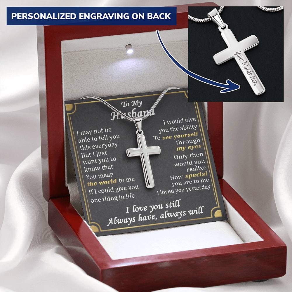 For Husband - The World - Cross Customize Engraved Cross Necklace