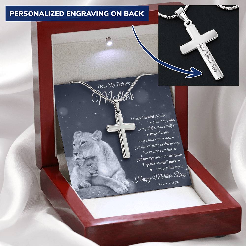 Dear My Beloved Mom - Blessed To Have You In My Life - Necklace Customize Engraved Cross Necklace