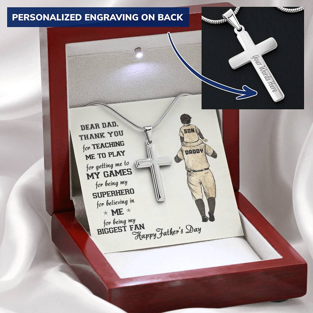 Dear Dad - Thank You Dad - Father's Day Gift - Luxury Necklace Customize Engraved Cross Necklace