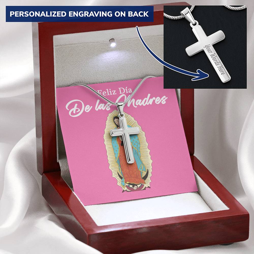 Feliz Dia De Las Madres - Our Lady Of Guadalupe Customize Engraved Cross Necklace
