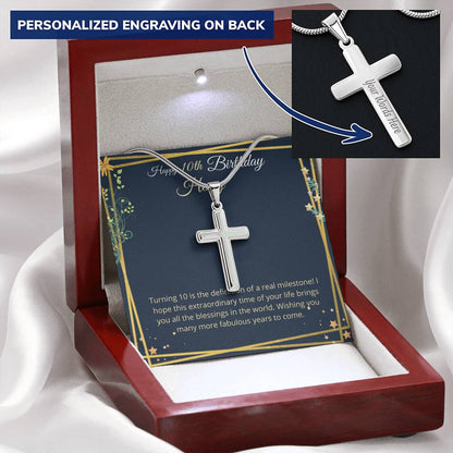 Cross Necklace Gift For 10 Year Old Boy 10Th Birthday Gift For Boy Customize Birthday Gifts For Him Customize Engraved Cross Necklace