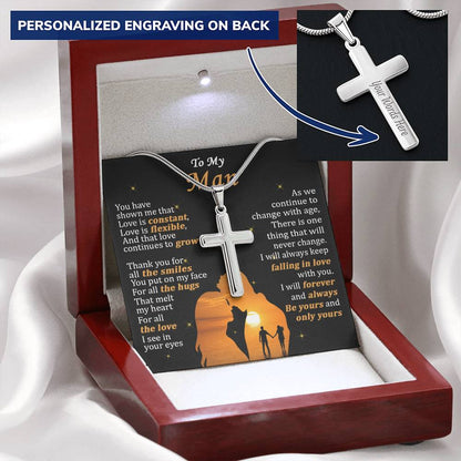 For Your Man - Love Is Constant - Cross Customize Engraved Cross Necklace