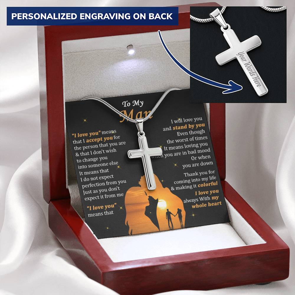For Your Man - Stand By You - Cross Customize Engraved Cross Necklace