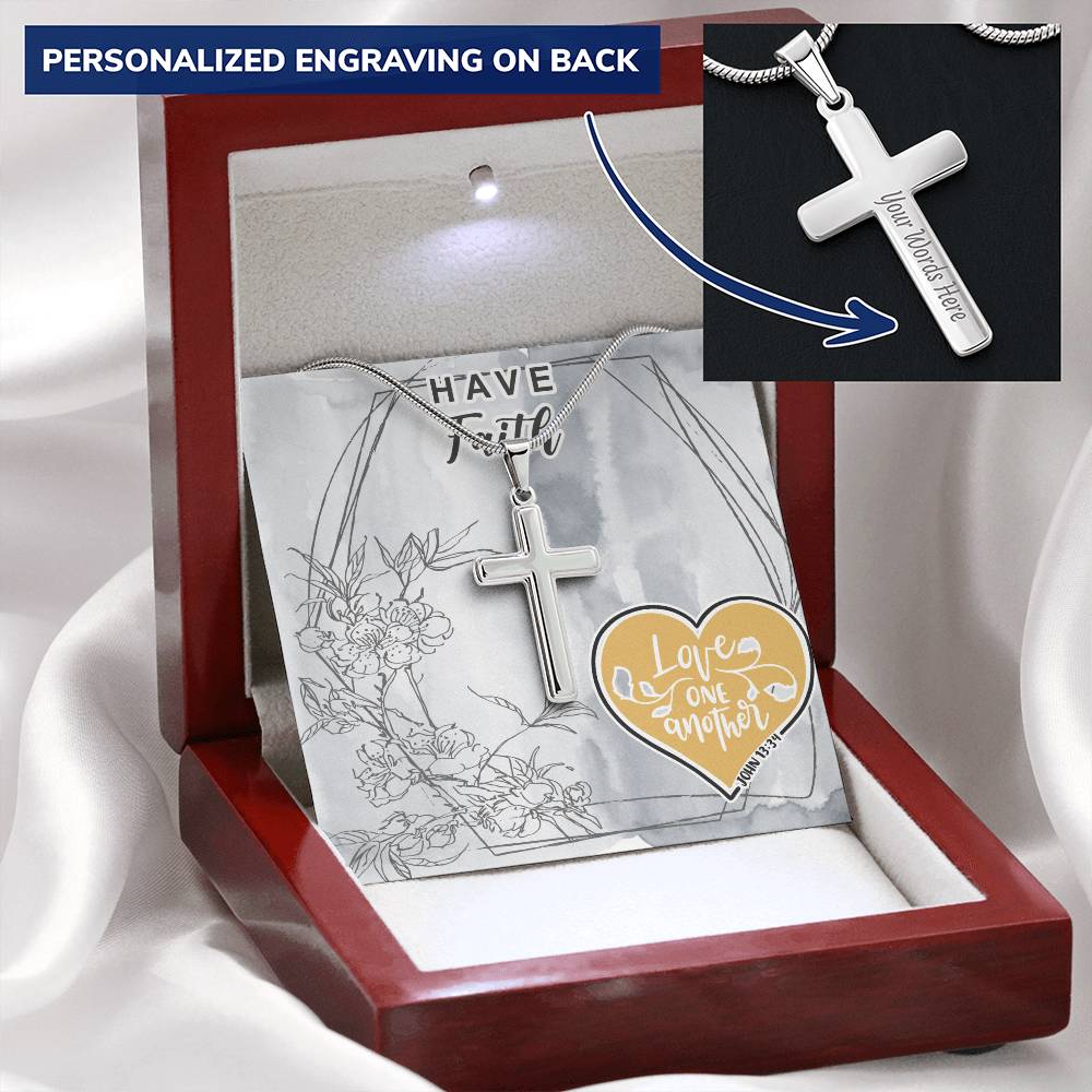 Dad To Son Gifts - Love One Another Customize Engraved Cross Necklace
