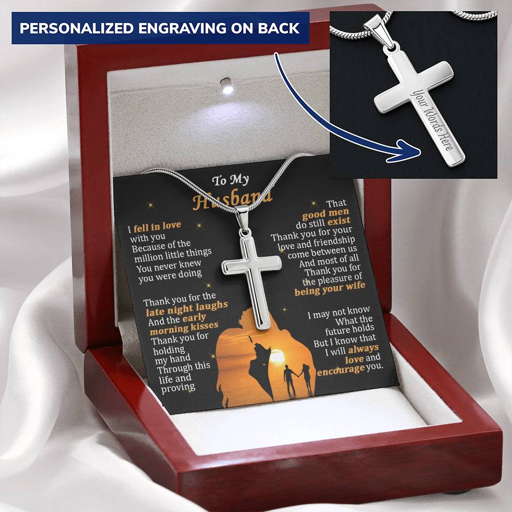 For Husband - Little Things - Cross Customize Engraved Cross Necklace