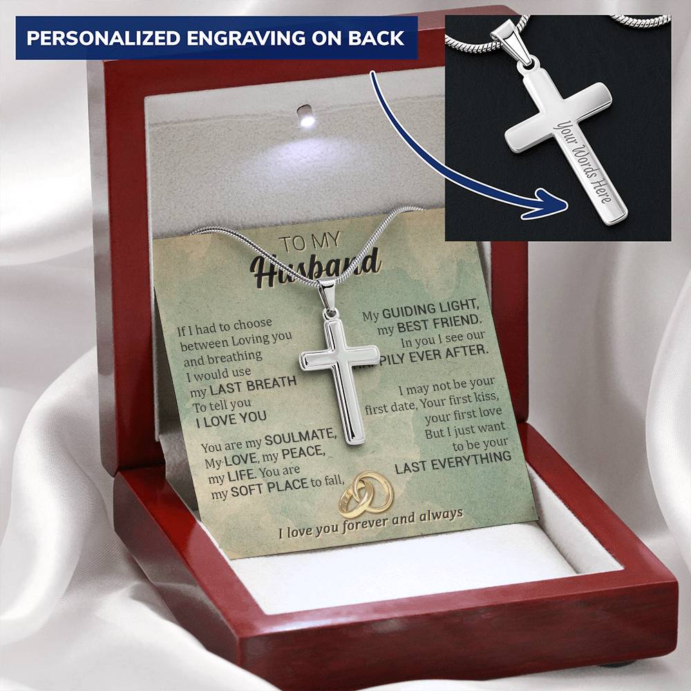 For Your Man - Use My Last Breath - Cross Customize Engraved Cross Necklace