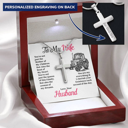 Farmer's Wife - Cross Necklace Customize Engraved Cross Necklace