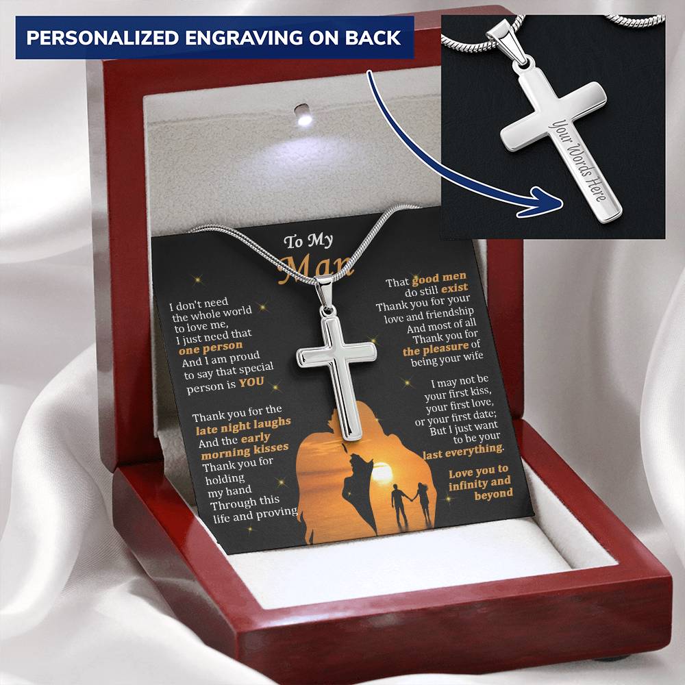 For Your Man - Thank You For Holding My Hand - Cross Customize Engraved Cross Necklace
