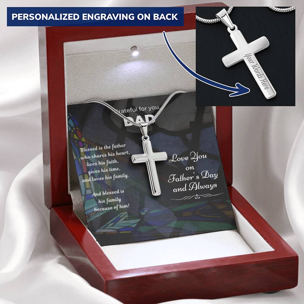 Cross Necklace Gift - Grateful For You Dad Customize Engraved Cross Necklace