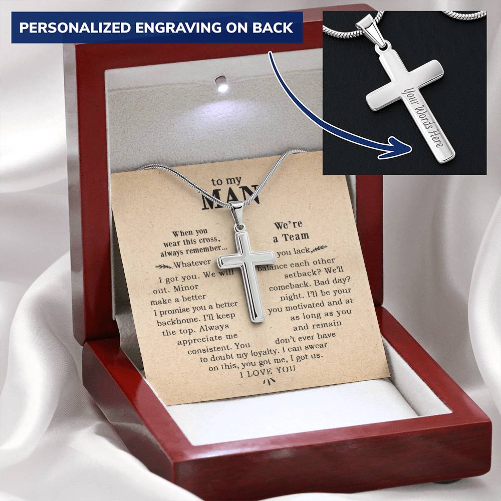 For Your Man - Balance Each Other - Cross Customize Engraved Cross Necklace