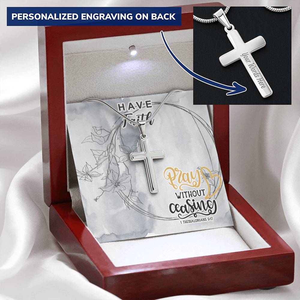 Dad To Son Gifts - Pray Without Ceasing Customize Engraved Cross Necklace