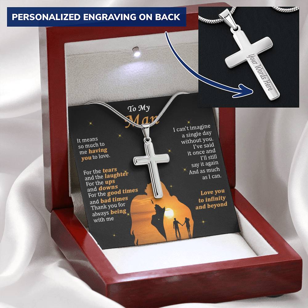 For Your Man - Always Being With Me - Cross Customize Engraved Cross Necklace