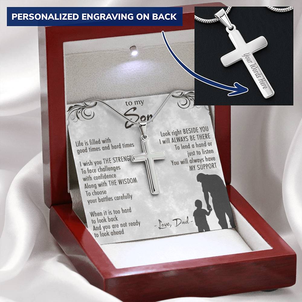 For Son - Beside You - Cross Customize Engraved Cross Necklace