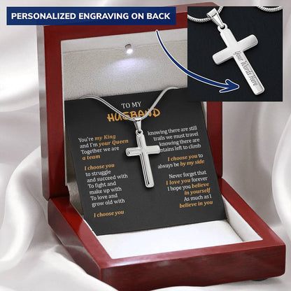 Gift For Husband - Cross Necklace For Men To My Husband From Wife Husband Birthday Gift Customize Engraved Cross Necklace