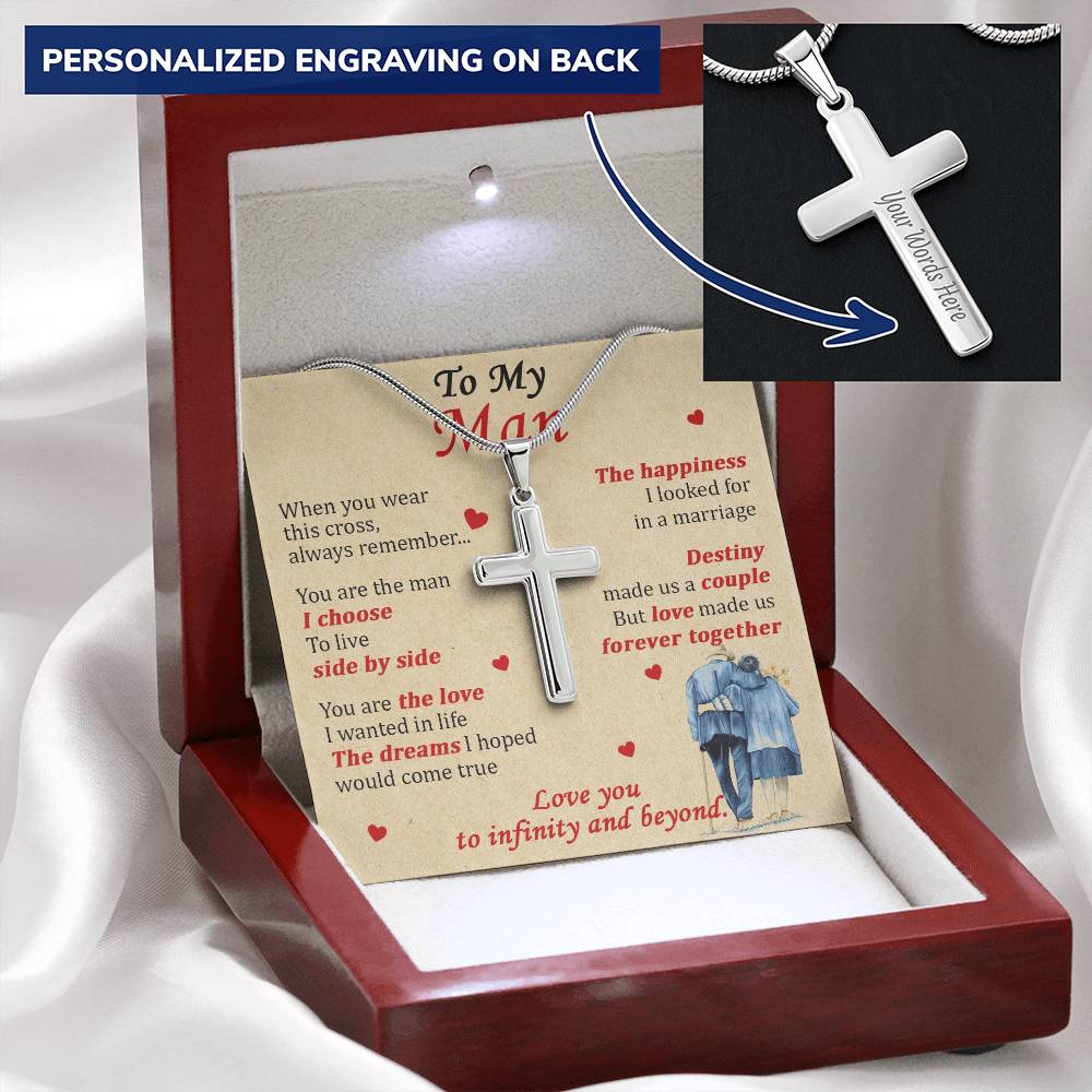 For Your Man - Live Side By Side - Cross Customize Engraved Cross Necklace