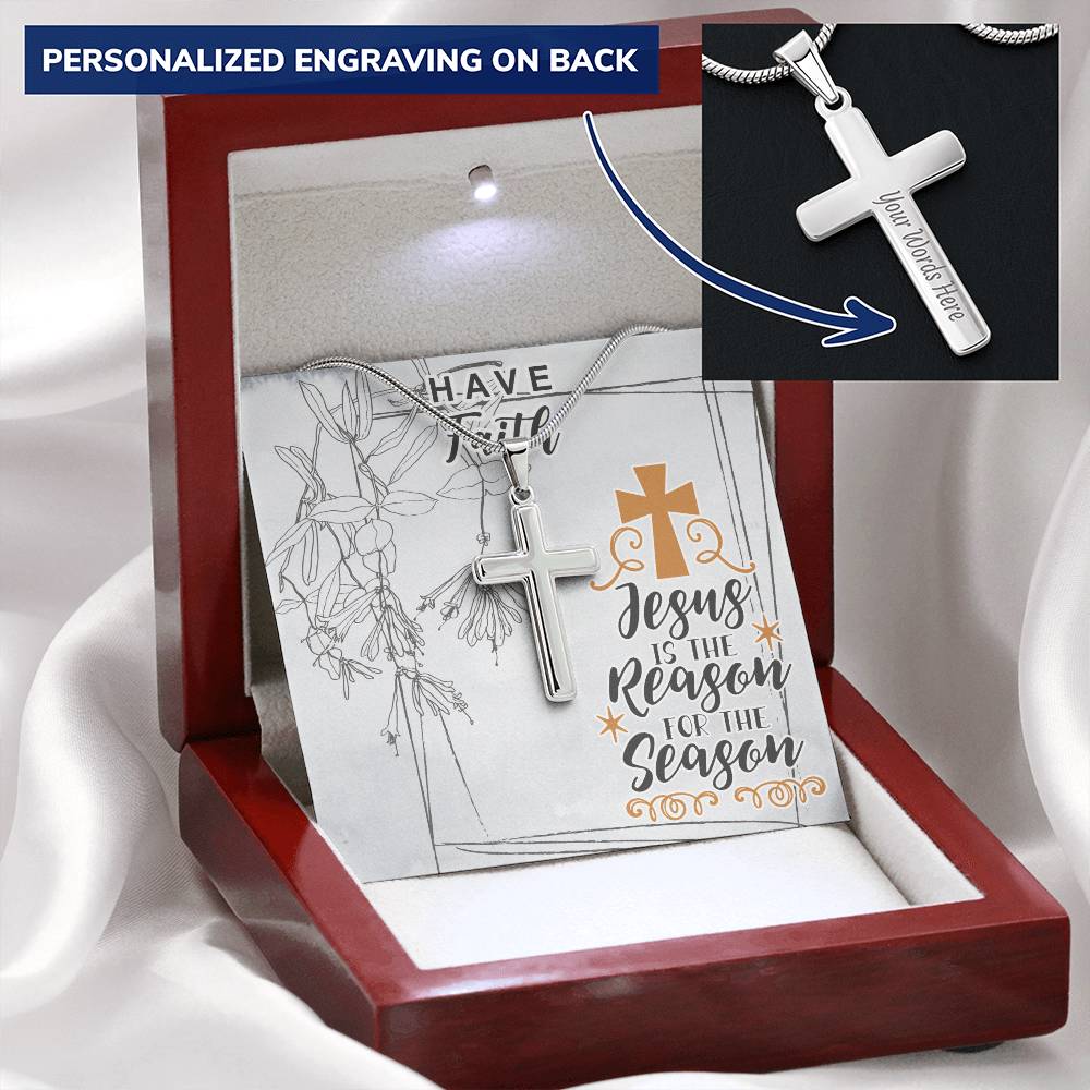 Dad To Son Gifts Cross Necklace Chain Bible Verse - Jesus Is The Reason For The Season Customize Engraved Cross Necklace