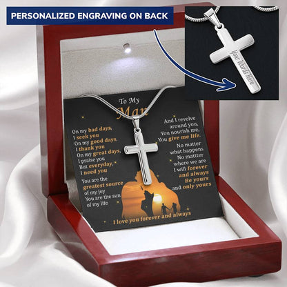 For Your Man - I Need You - Cross Customize Engraved Cross Necklace