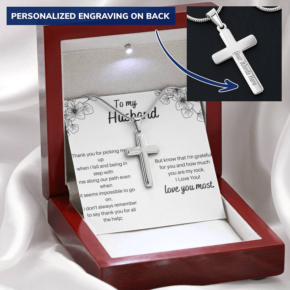 Anniversary Gift For Husband Cross Necklace Gifts For Husband On Our Wedding Day Customize Engraved Cross Necklace