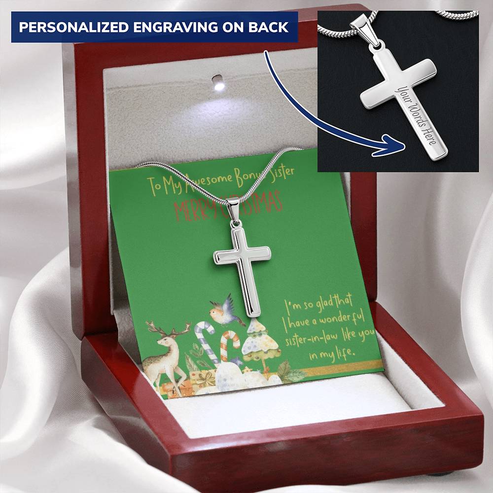 Bonus Sister Cross Necklace Customize Engraved Cross Necklace