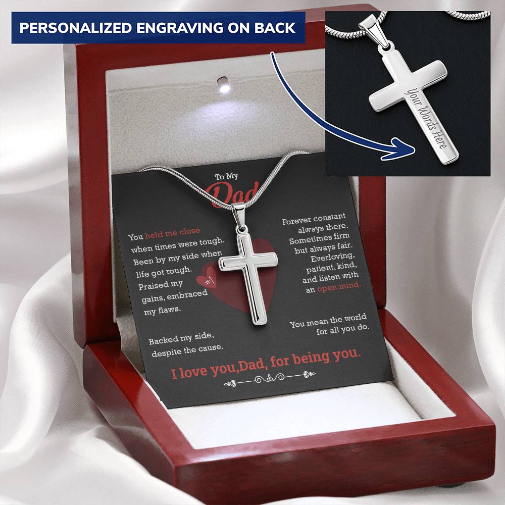 Father's Day Customize Cross Necklace  Personalised Gift For Dad  Best Father's Day Gift Customize Engraved Cross Necklace