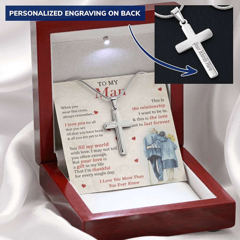 For Your Man - Fill My World - Cross Customize Engraved Cross Necklace