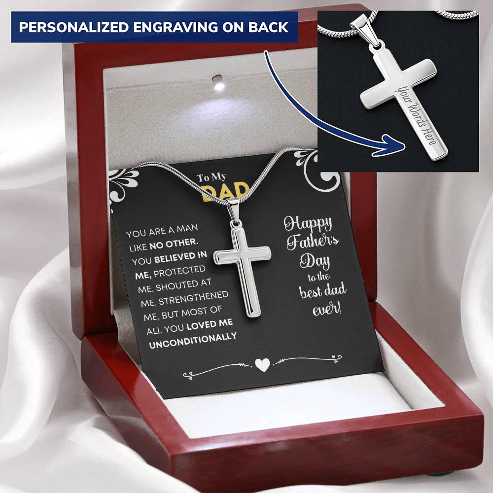 Gift For Best Dad Ever - Customize Cross Necklace Customize Engraved Cross Necklace