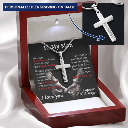 For Your Man - Fall In Love With You - Cross Customize Engraved Cross Necklace