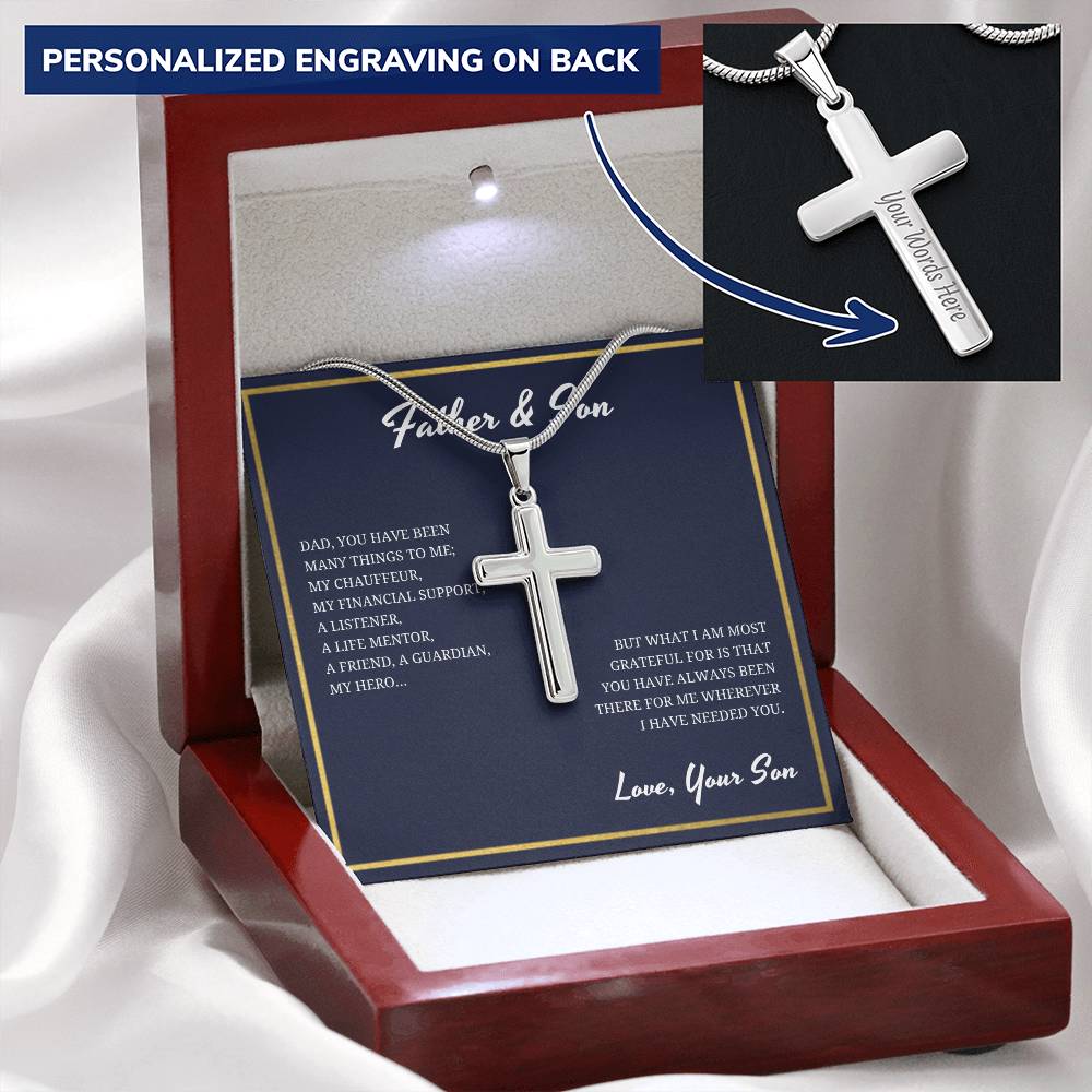 Father & Son Always Been There For Me Cross Necklace Customize Engraved Cross Necklace