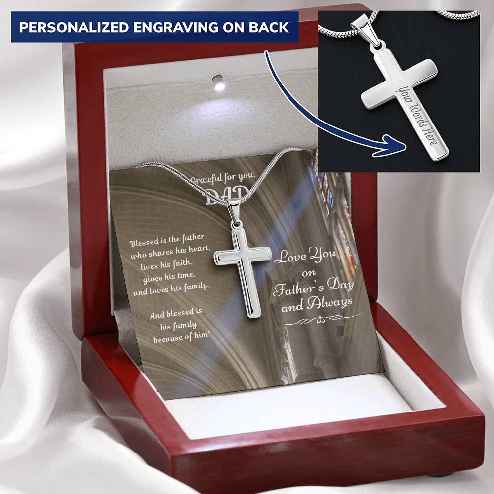 Cross Necklace Gift - Blessed Because Of You Dad Customize Engraved Cross Necklace