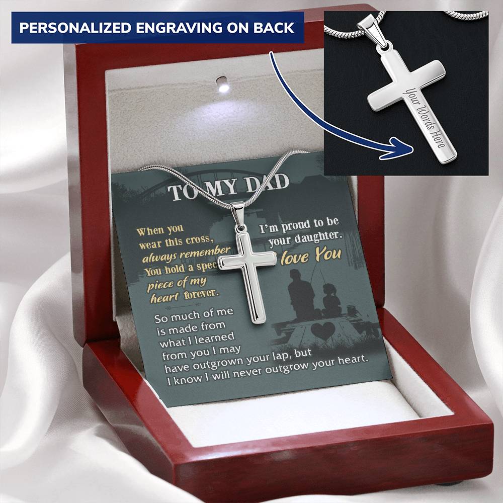 For Dad - Never Outgrow Your Heart - Cross Customize Engraved Cross Necklace