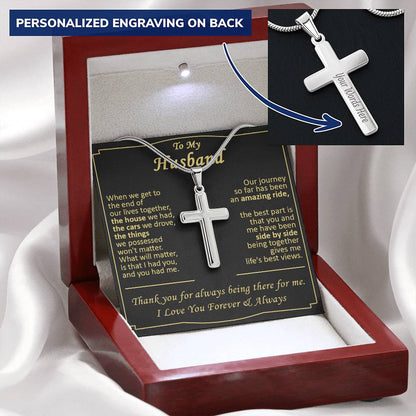 Gift For Husband - Best Views - Cross Customize Engraved Cross Necklace