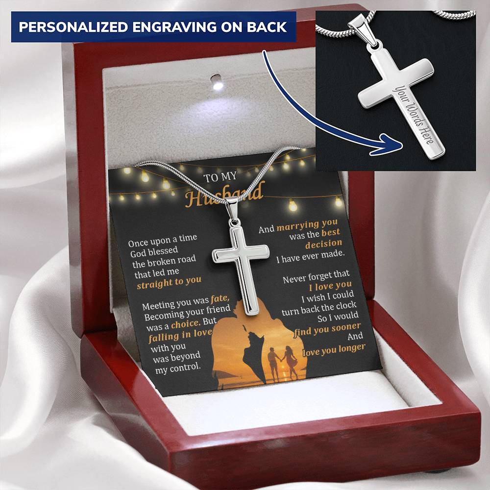 For Husband - The Best Decision - Cross Customize Engraved Cross Necklace