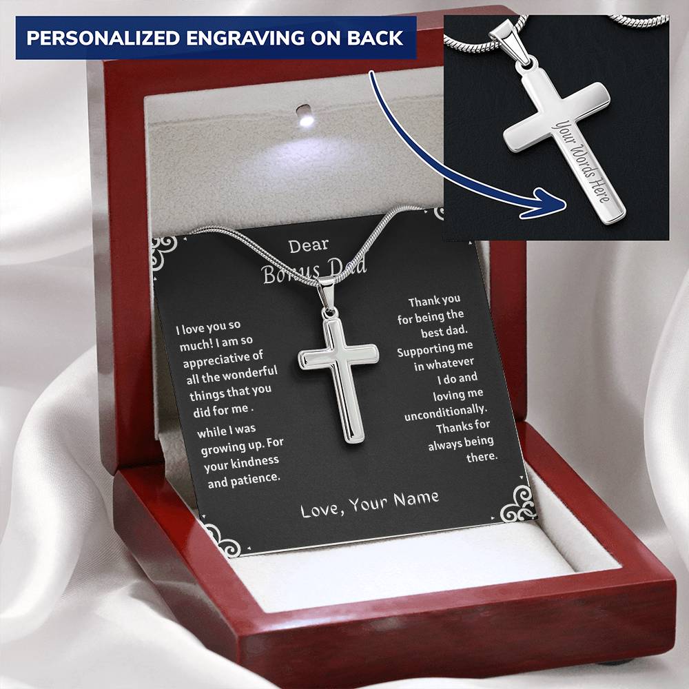 Bonus Dad Message Card 2 Customize Engraved Cross Necklace